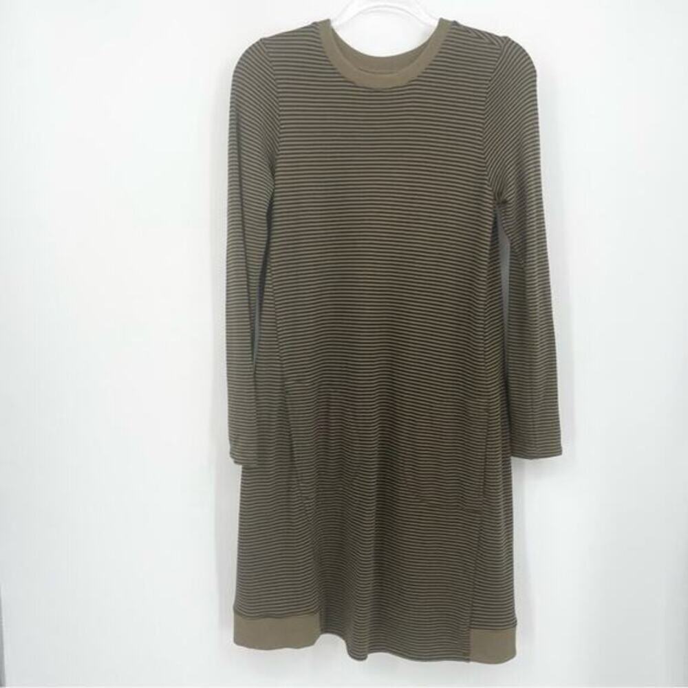 J. Jill Long‎ Sleeve Striped Dress Size Small Olive Green Black Ribbed